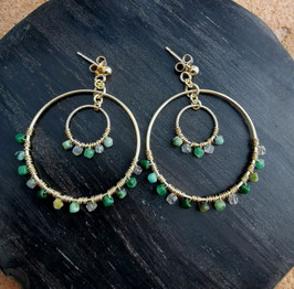 Boucles d'oreilles COLLIOURE pierres vertes et plaqué or