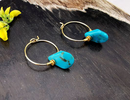 Boucles d'oreilles AMAZONE Turquoise dorées