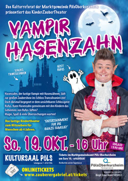 Vampir Hasenzahn • 19.10.2025 • 16:00 Uhr • Kultursaal Pöls • (Einlass 15:30 Uhr) • Freie Platzwahl