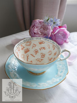 432②パラゴン紅茶占いカップ 珍しいスカイブルーに白モクモク（1930年代）