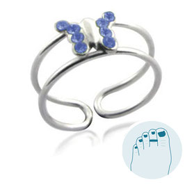 Silver Toe Ring Papillon Blue