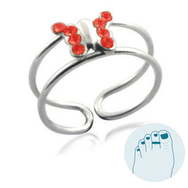 Silver Toe Ring Papillon Red