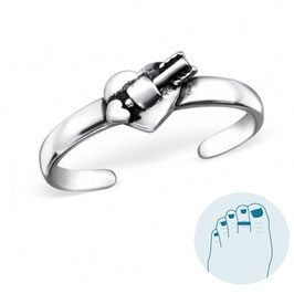 Silver Toe Ring Heart and Arrow