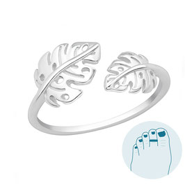 Silver Toe Ring Tropical Leafs