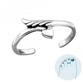 Silver Toe Ring Heart and Wing