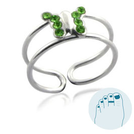 Zilveren Teenring Papillon Groen