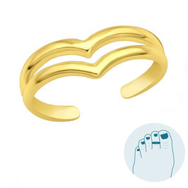 Zilveren Teenring Double V Shape gold