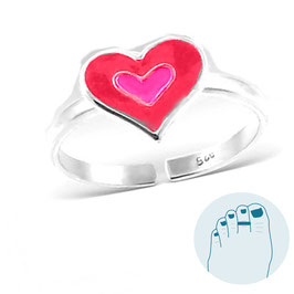 Silver Toe Ring Pink Heart of Enamel