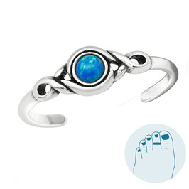 Zilveren Teenring Opal Dark Blue