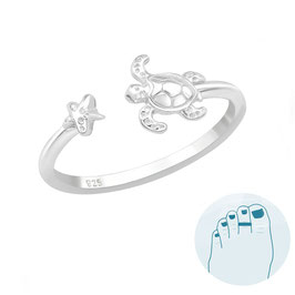 Silver Toe Ring Turtle and Starfish