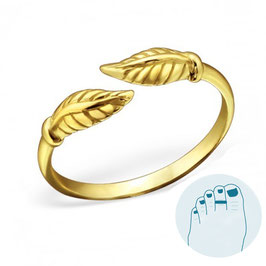 Silver Toe Ring Leafs Gold