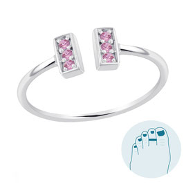 Silver Toe Ring Loretta Pink