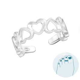 Silver Toe Ring Cute Hearts