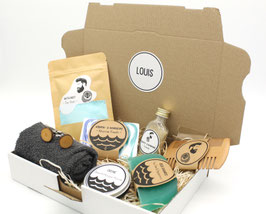Männer Wellness Box - Personalisierbare Geschenkbox für Ihn Festes Shampoo Bartkamm handgemachte Seife Manschettenknöpfe Geschenk