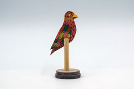 Fröhlicher Vogel auf einer Holzstange, beidseitig bemalt, Akrylmalerei auf Holz (8)