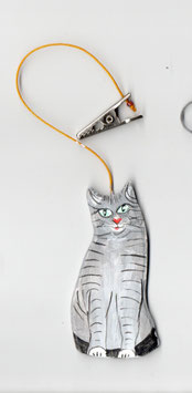 Katze (5), Miniaturmalerei, beidseitig bemalt, Akrylmalerei auf Furnierholz