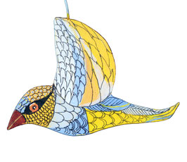 Vogel (6), Miniaturmalerei, beidseitig bemalt, Akrylmalerei auf Furnierholz mit Anhängeklips