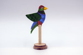 Fröhlicher Vogel auf einer Holzstange, beidseitig bemalt, Akrylmalerei auf Holz (4)
