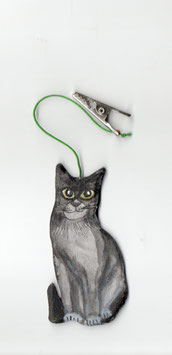 Katze (4), Miniaturmalerei, beidseitig bemalt, Akrylmalerei auf Furnierholz