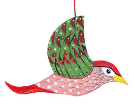 Vogel (3), Miniaturmalerei, beidseitig bemalt, Akrylmalerei auf Furnierholz mit Anhängeklips