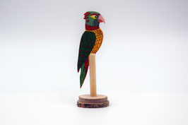 Fröhlicher Vogel auf einer Holzstange, beidseitig bemalt, Akrylmalerei auf Holz (1)