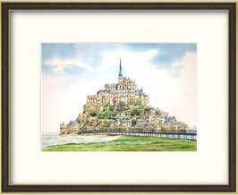 フランス　モンサンミッシェル　透明水彩画