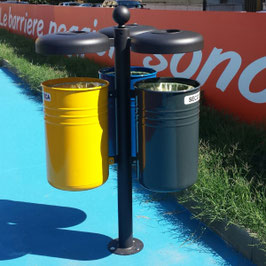 TRI SELECTIF CORBEILLE ACIER 2 - 3 ou 4 FLUX AVEC COUVERCLE ET CENDRIER