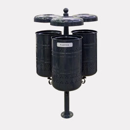 TRI SELECTIF CORBEILLE ACIER 2 - 3 ou 4 FLUX AVEC COUVERCLE ET CENDRIER