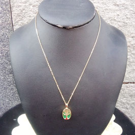 Collana in argento 925 in malachite con simbolo albero della vita e cordino dorato