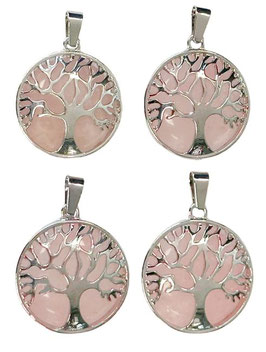 Ciondolo in quarzo rosa con albero della vita
