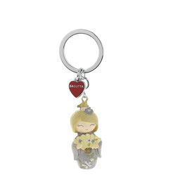 Portachiavi Kokeshi giapponesina con ventaglio viola