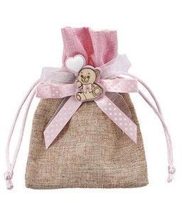 Sacchetto portaconfetti rosa orsetto con palloncino