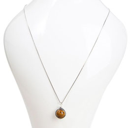 Collana in argento 925 con pendente a sfera in occhio di tigre