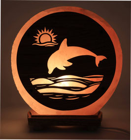 Lampada di sale delfino con pannello in legno