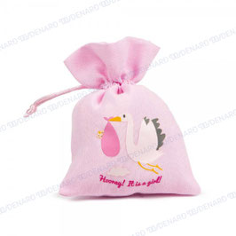Sacchetto portaconfetti cicogna rosa