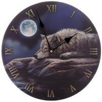 Orologio lupo in notte di luna piena