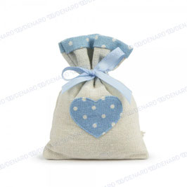 Sacchetto portaconfetti azzurro con cuore pois