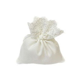 Sacchetto portaconfetti avorio con macramè