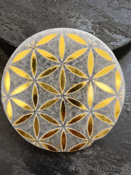 Disco selenite con fiore della vita dorato