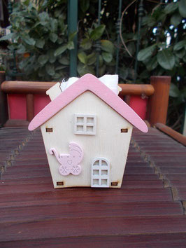 Portaconfetti casa rosa in legno