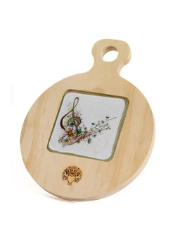 Tagliere tondo con mattonella in vetro e chiave di violino con scatola