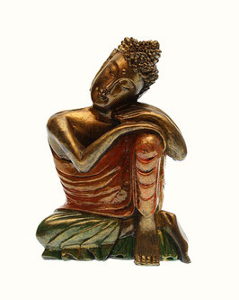 Statua Buddha in resina dipinta testa sul ginocchio