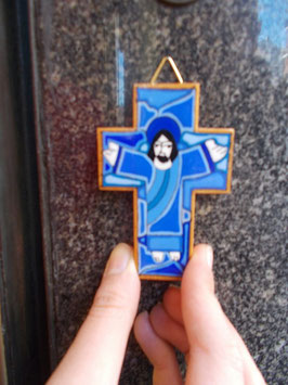 Croce in legno smaltata Gesù azzurro