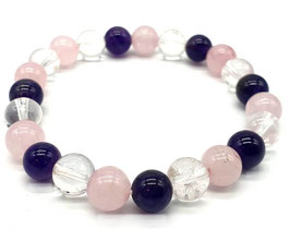 Bracciale ametista, quarzo rosa e cristallo di rocca