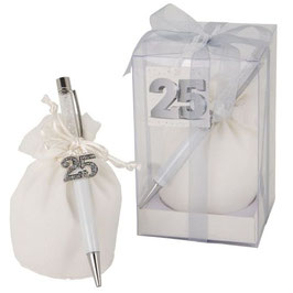 Sacchetto portaconfetti con penna nozze d'argento 25 anni