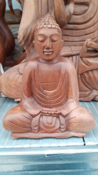 Statua Buddha in legno di Suar altezza 15 cm