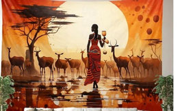 Arazzo donna africana nella savana