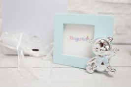 Portafoto azzurro con orsetto argento
