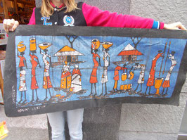 Batik africano scena persone a lavoro nel villaggio