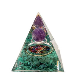 Piramide orgonite ametista e malachite